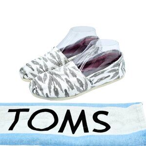 TOMS Womens 7.5 Canvas Slip On Loafers White Gray Ikat Cushioned Comfort Shoes